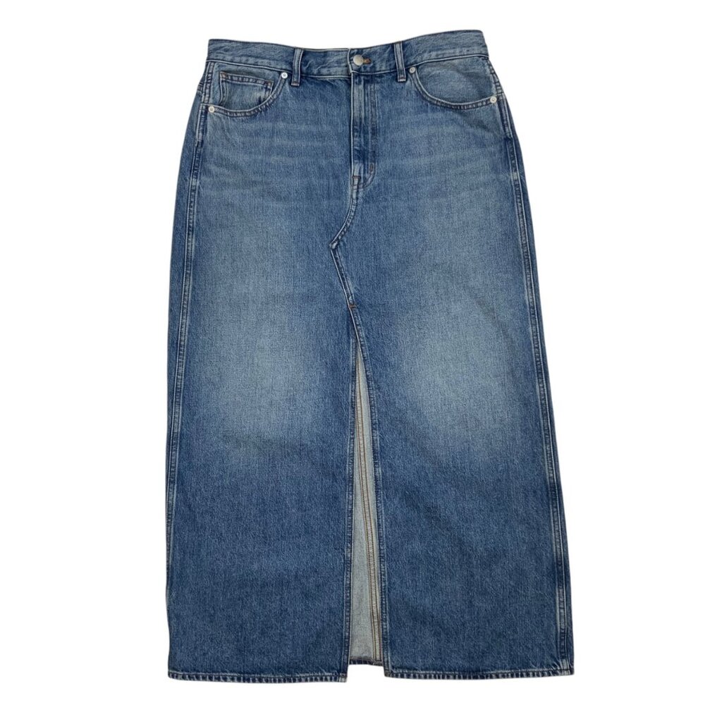 Madewell Blue Denim Midi Skirt with Front Slit